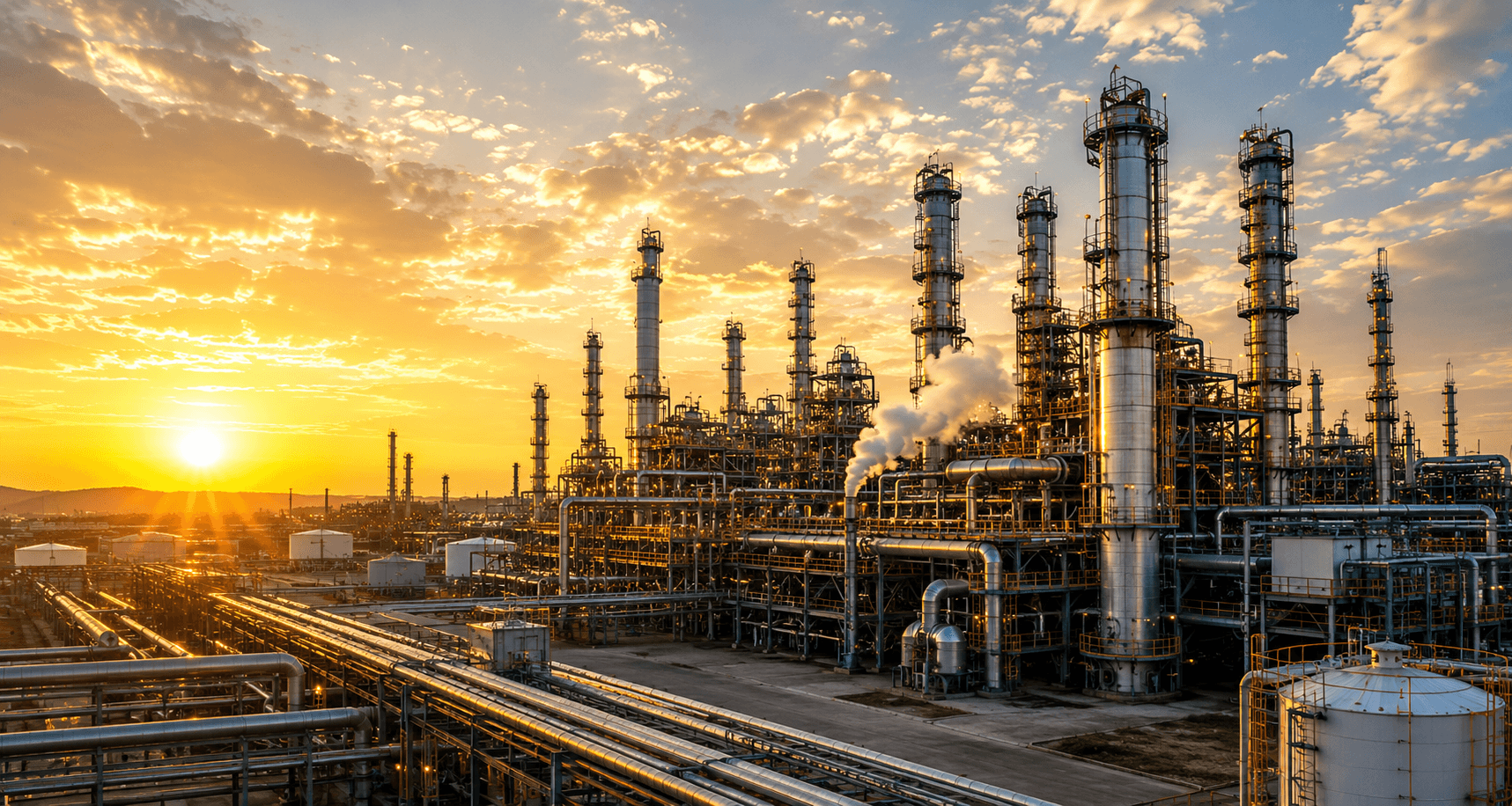 Permaweld industrial refinery at sunset